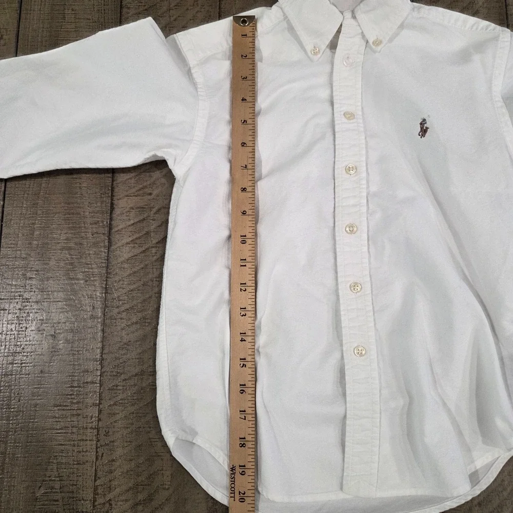 Ralph Lauren Boys Size 8 White Solid Cotton Button-Down Logo Long Sleeve Shirt